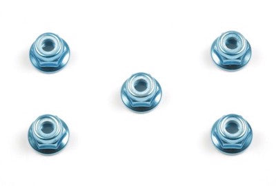 4mm Aluminum Flange Lock Nuts (Blue, 5Pcs)