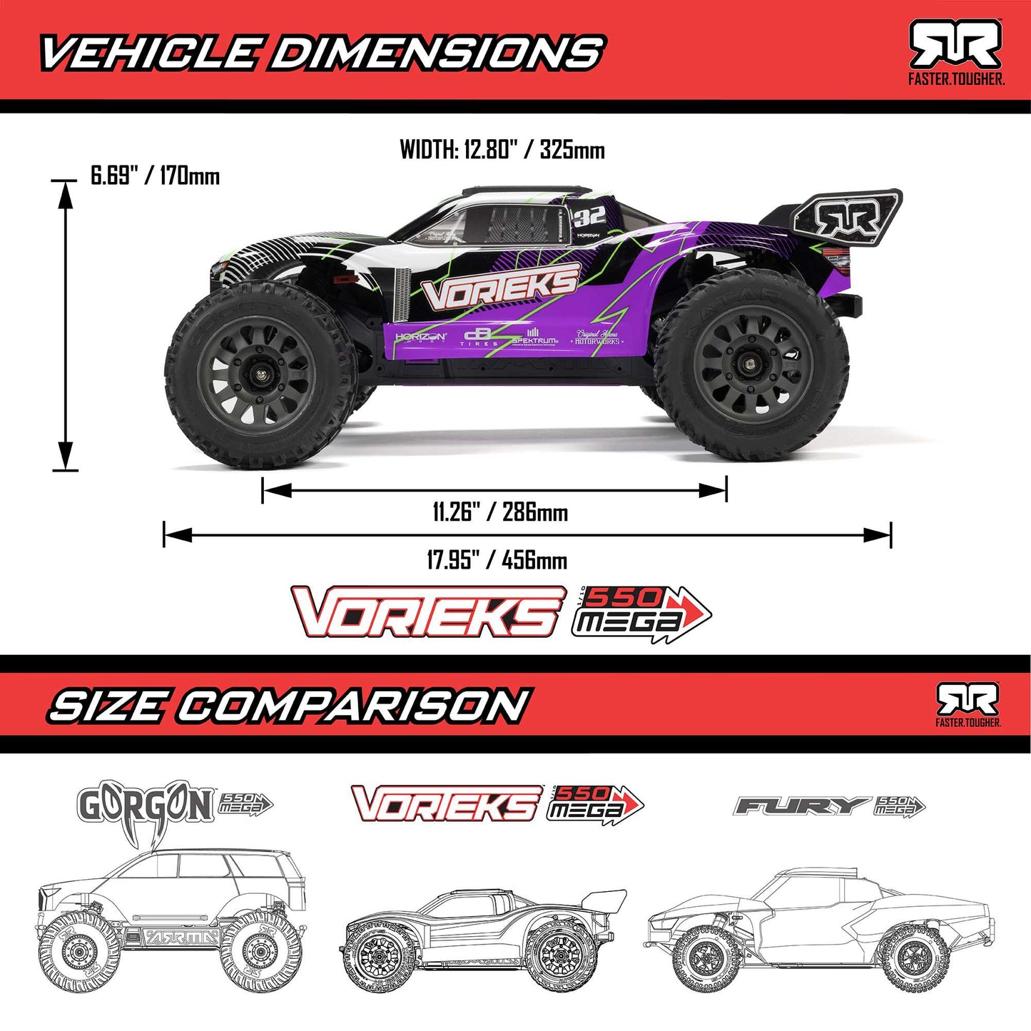 1/10 VORTEKS MEGA 550 2WD Stadium Truck RTR Combo - Purple