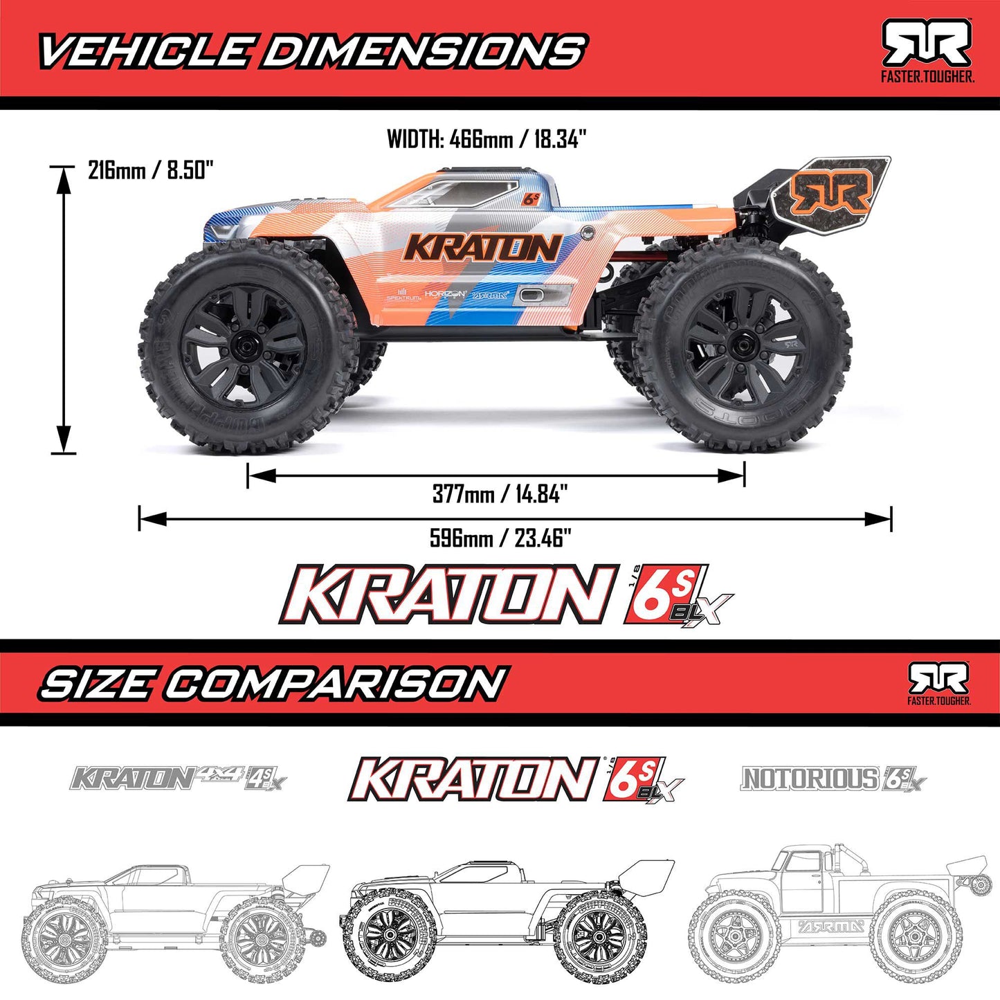 KRATON 6S V6 4X4 BLX Brushless Speed Monster Truck RTR, Blue/Orange