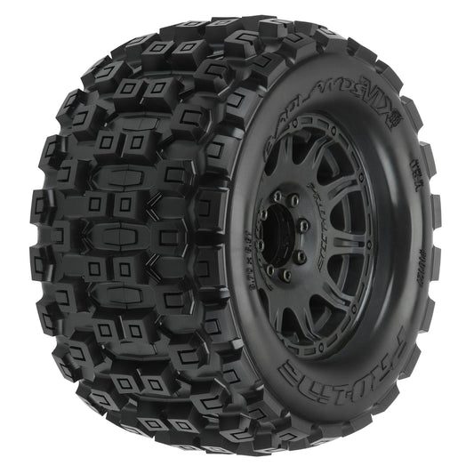 1/8 Badlands MX38 F/R 3.8" MT Tires Mounted 17mm Black Raid (2)