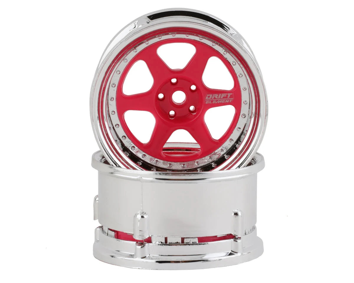 6 Spoke Drift Wheel (Pink Face/Chrome Lip/Chrome Rivets)