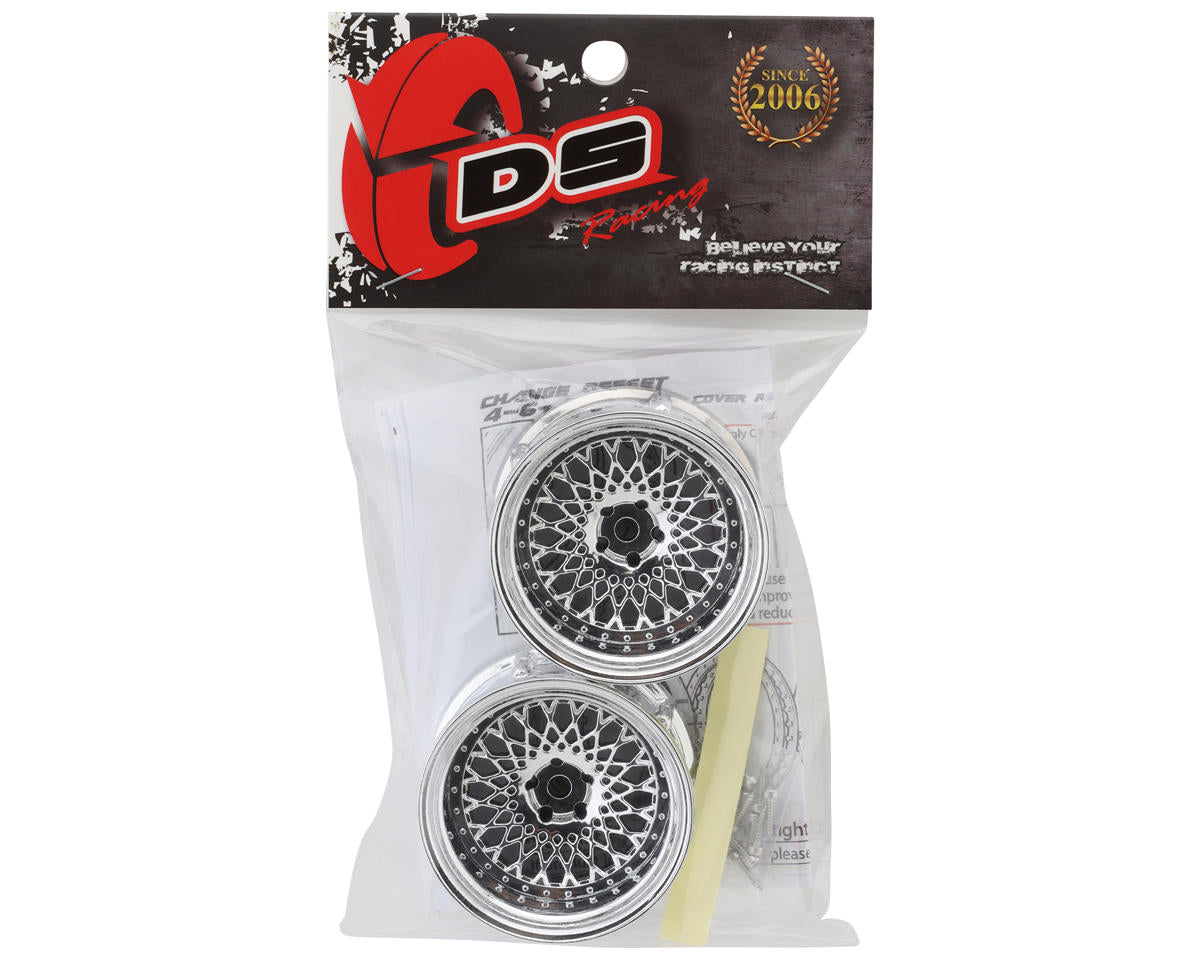 DS Racing Element Mesh Drift Wheels (Tri Chrome) (Adjustable Offset) (2) w/12mm Hex