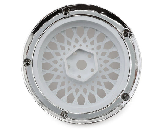 DS Racing Element Mesh Drift Wheels (White w/Chrome Lip & Gold Rivets) (Adjustable Offset) (2) w/12mm Hex