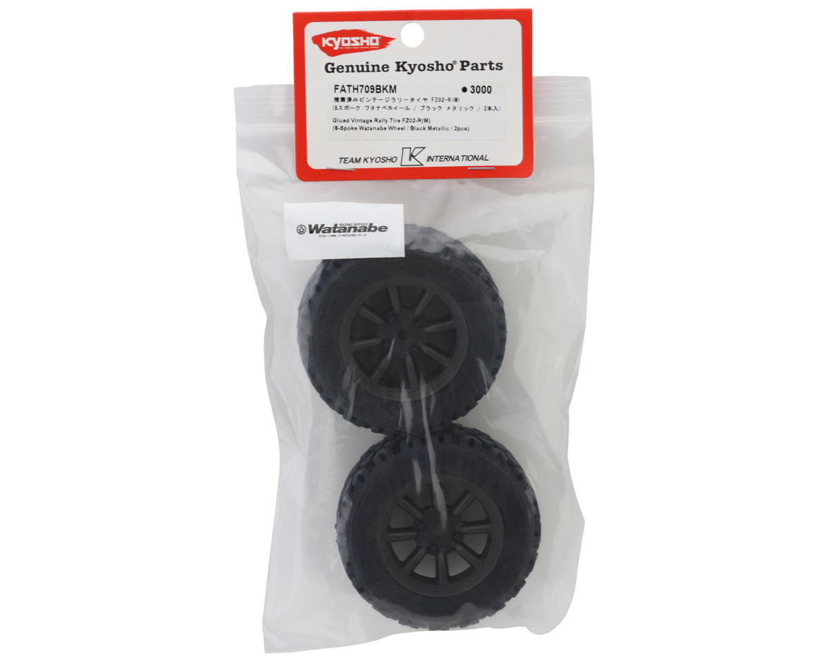 Kyosho FZ02-R Vintage Rally Pre-Mounted Tires (2) (Medium) w/12mm Hex & 8-Spoke Watanabe Wheels