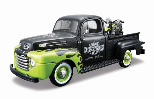 Maisto 1/24 Harley Davidson '48 FL Panhead + '48 Ford F-1 Pickup (Dull Black/Green)