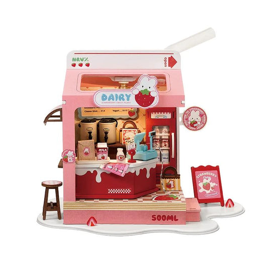 Strawberry Milk Box | Robotime DS034 DIY Dollhouse Miniatures Kit