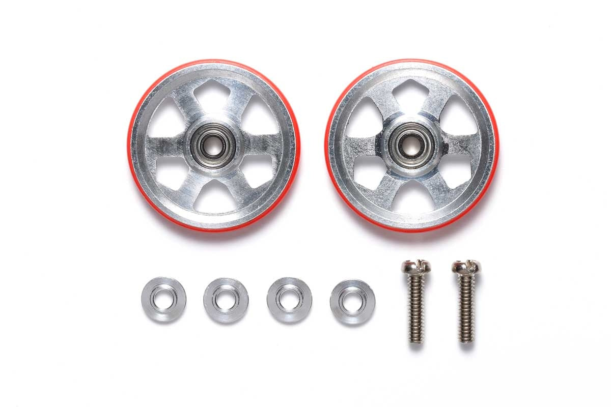 19mm Aluminum Ball-Race Rollers (x2) w/ Plastic Rings (Red)